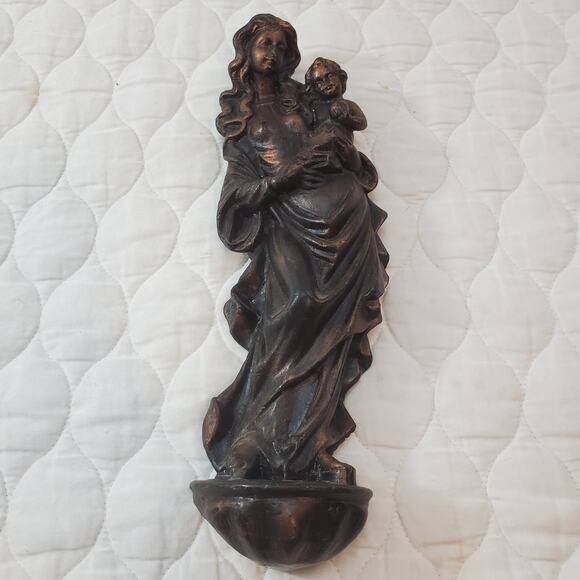 Vintage 92 Handmade Religious Virgin Mary Baby Jesus Wax Wall Sculpture Statue - Picture 9 of 15